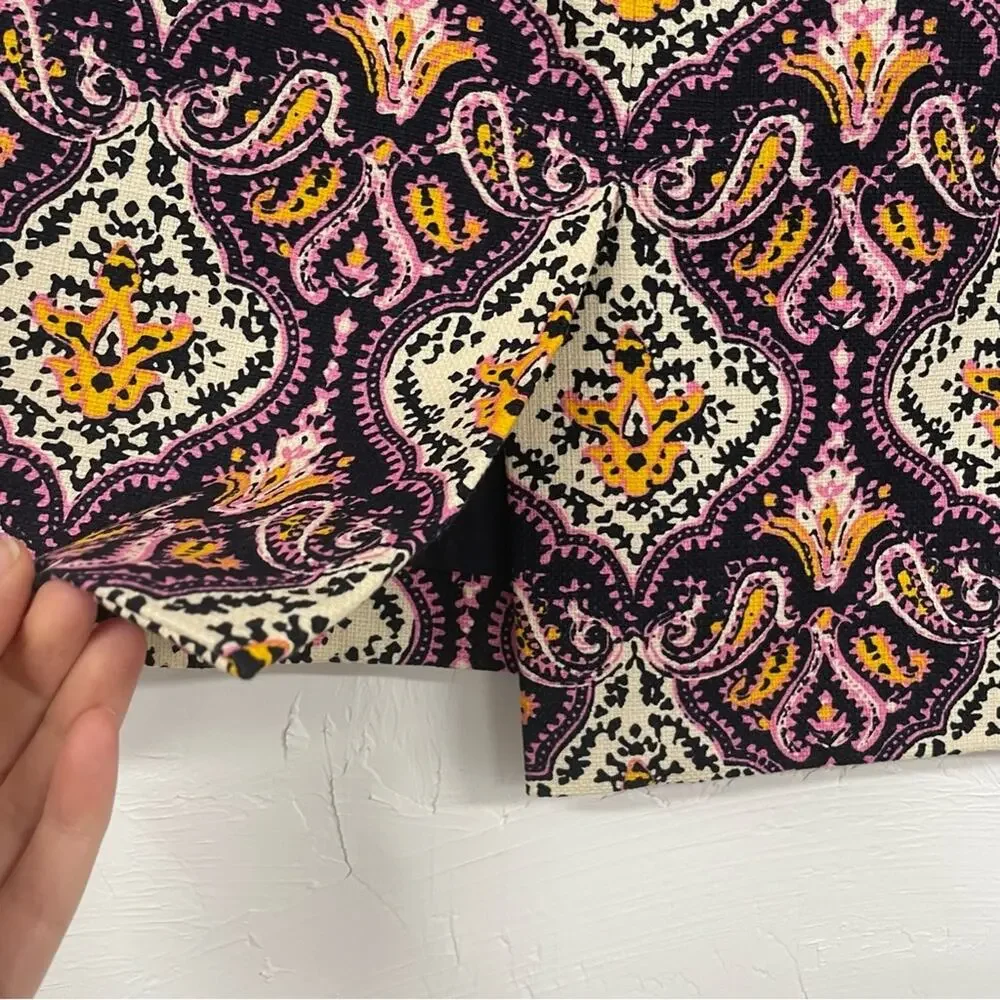 J Crew The Pencil Skirt Pink Yellow Black Paisley Print Mini Womens 6 Straight